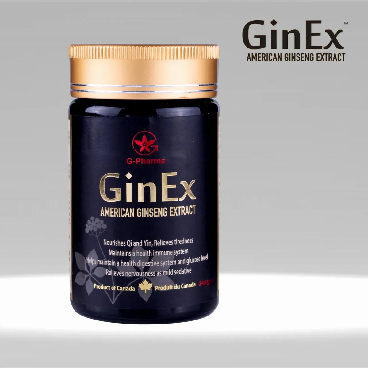 GinEx® 西洋蔘黑膏滋 (純膏劑-240g)G-Pharma Canada（Adaptogen Pharma Corporation)